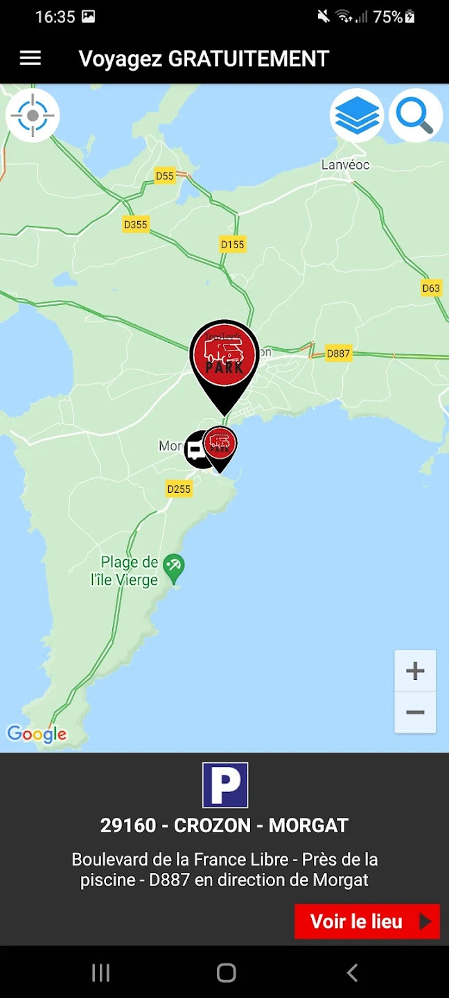 Localisation précise et accès direct à une aire
